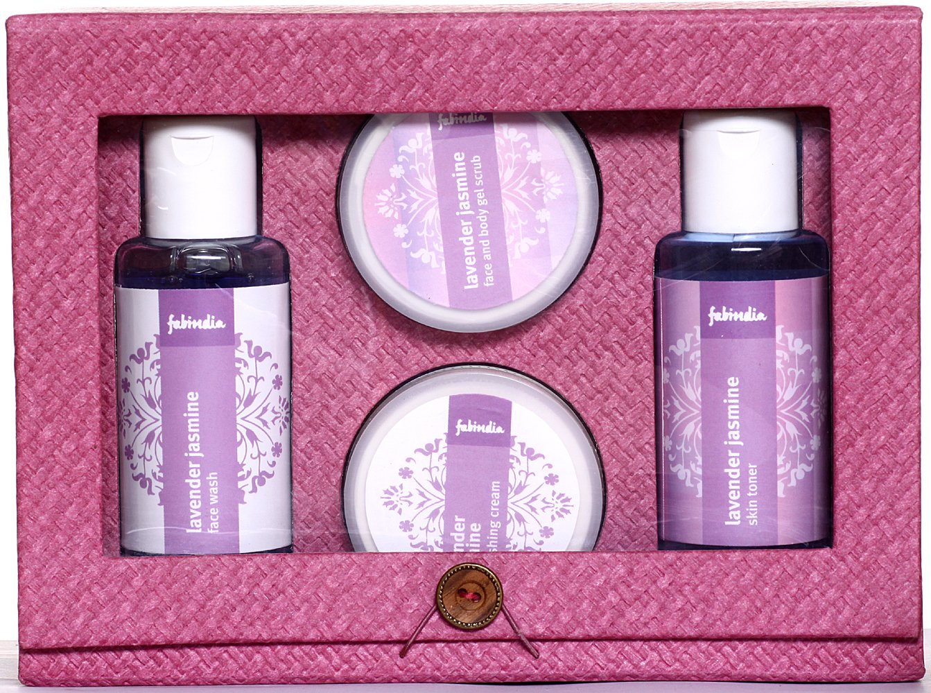 Fabindia Pack of Lavender Jasmine Face Wash, Skin Toner, Face and Body Gel Scrub, & Nourishing Cream - book cover