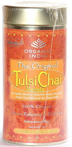 Organic India- The Original Tulsi Chai Masala (An exotic blend of superior Assam Tea with Fresh Chai Spices & the finest Tulsi) 100% Organic Stress Relieving & Delicious, Rich in Antioxidants - book cover