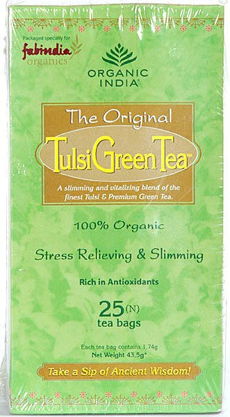 Organic India- The Original Tulsi Green Tea (A slimming and vitalizing blend of the finest Tulsi & Premium Green Tea) 100% Organic Stress Relieving & Slimming, Rich in Antioxidants, 25 Infusion Bags - book cover