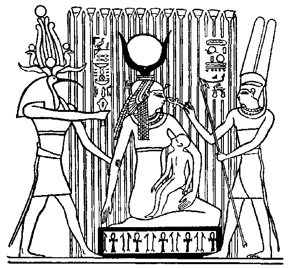 Thoth and Amen-Rā Succouring Isis in the Papyrus Swamps. Thoth and Amen-Rā Succouring Isis in the Papyrus Swamps.