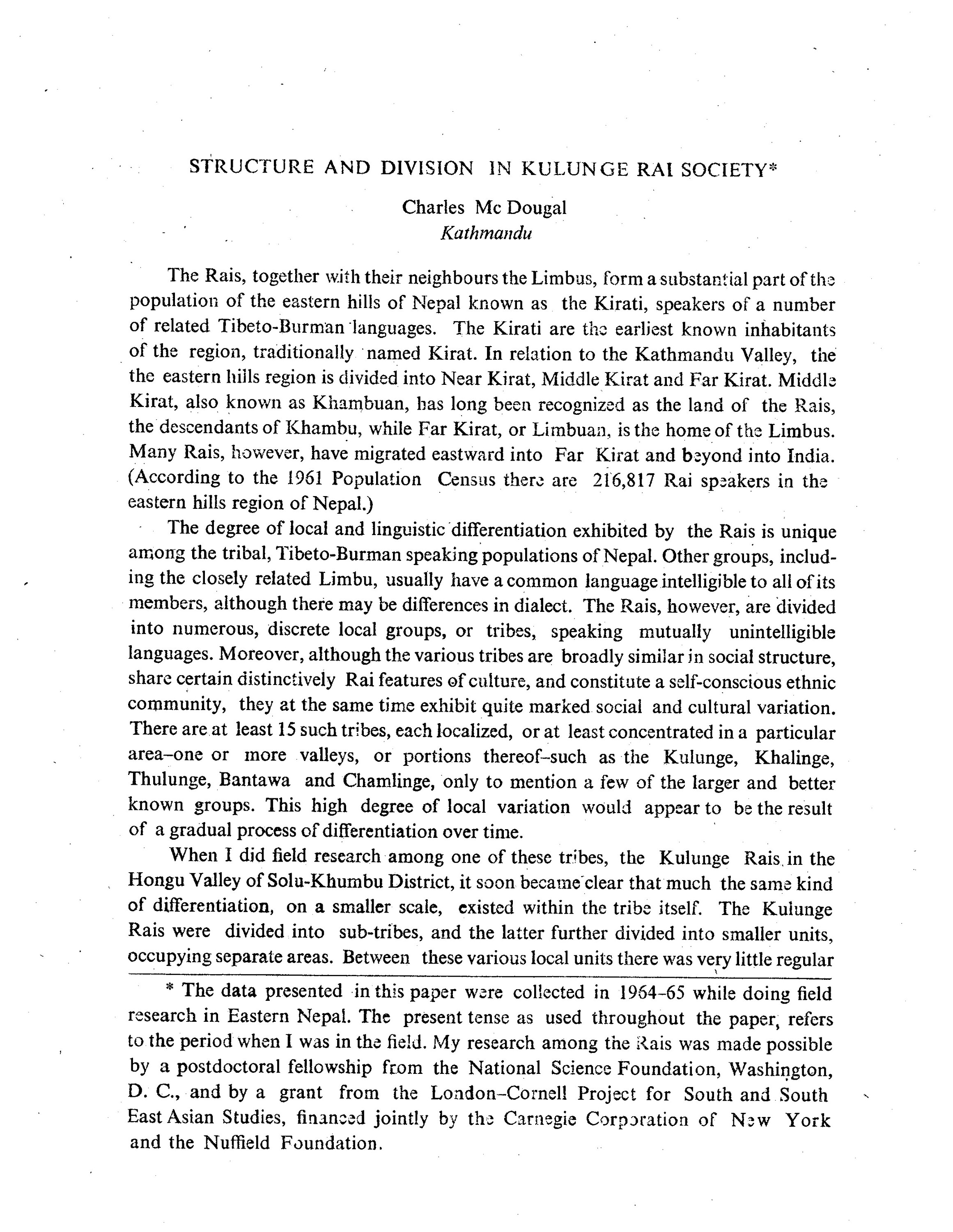 Structure and division in Kulung or Kulunge Rai society [page 1]
