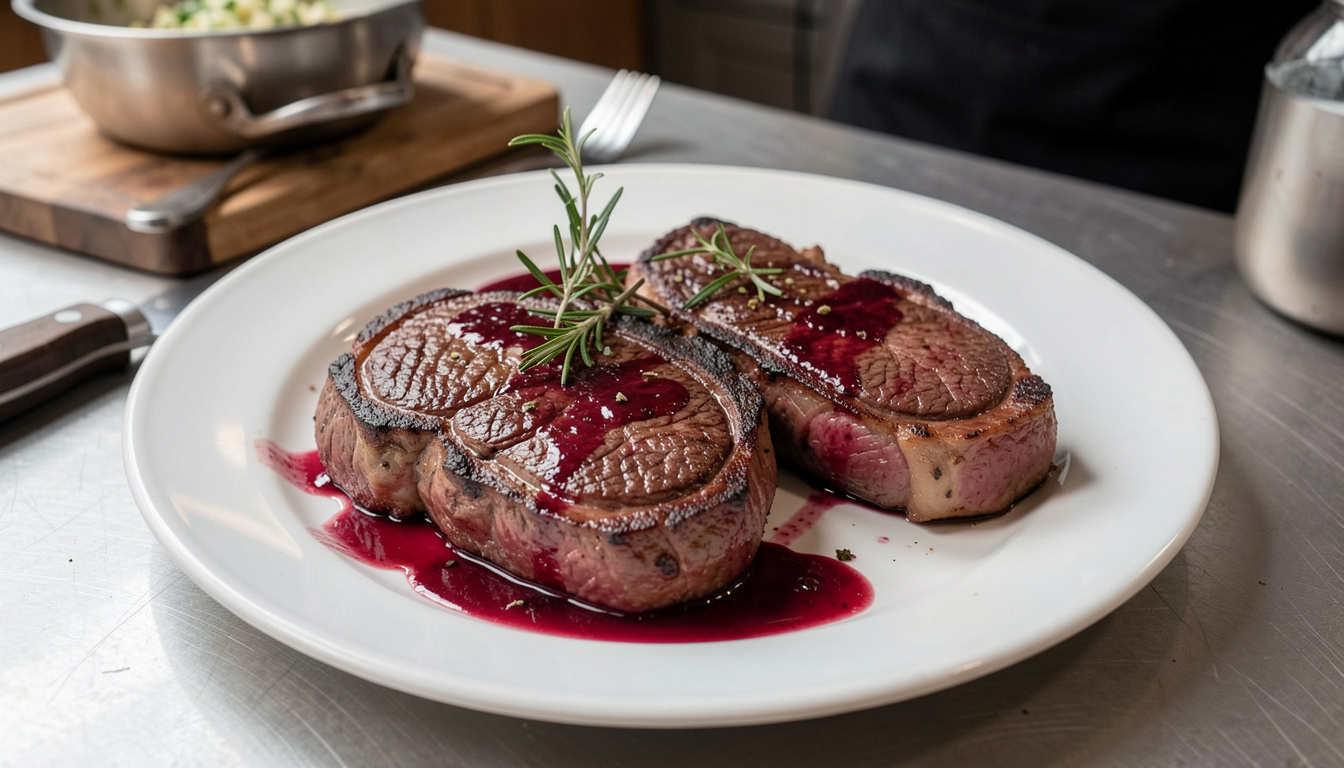 Butter-Poached Rib Eye Steaks with Red Wine Reduction (recipe and tips)