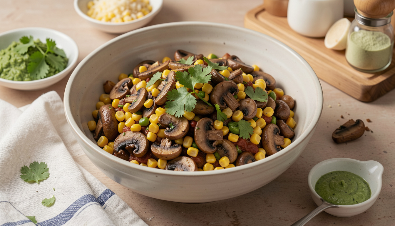 Savory Corn and Mushroom Vegetable Stew with Cilantro Herb Sauce ...