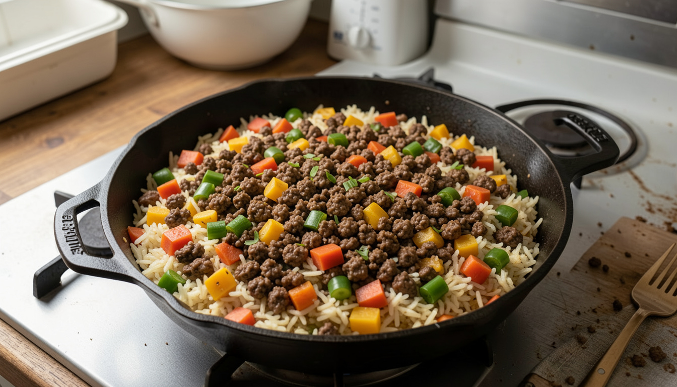 Savory Skillet Rice with Ground Meat and Vegetables (recipe and tips)